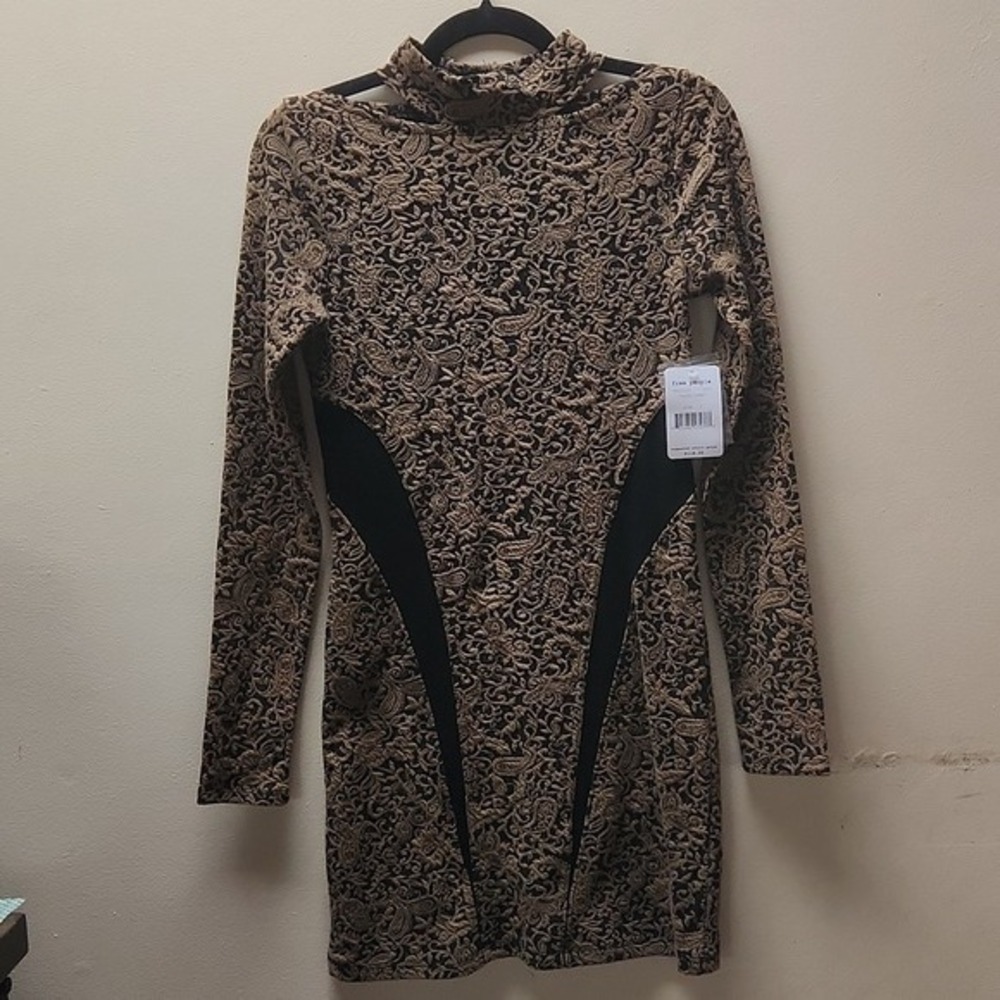 Free People, NWT Paisley Black and Taupe Dress, Size S